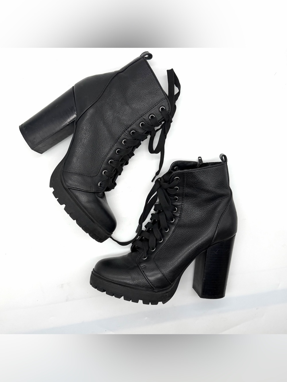 Steve Madden Women’s Size 8 Laurie Womens Black Leather Lace Up Chunky Boots - Picture 8 of 12